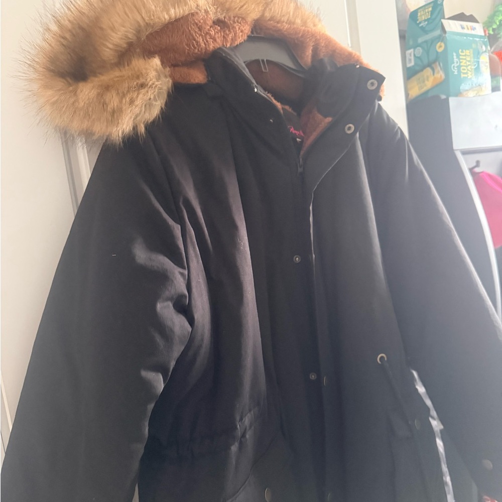 Women's Black Bomber Jacket with Faux Fur Hood